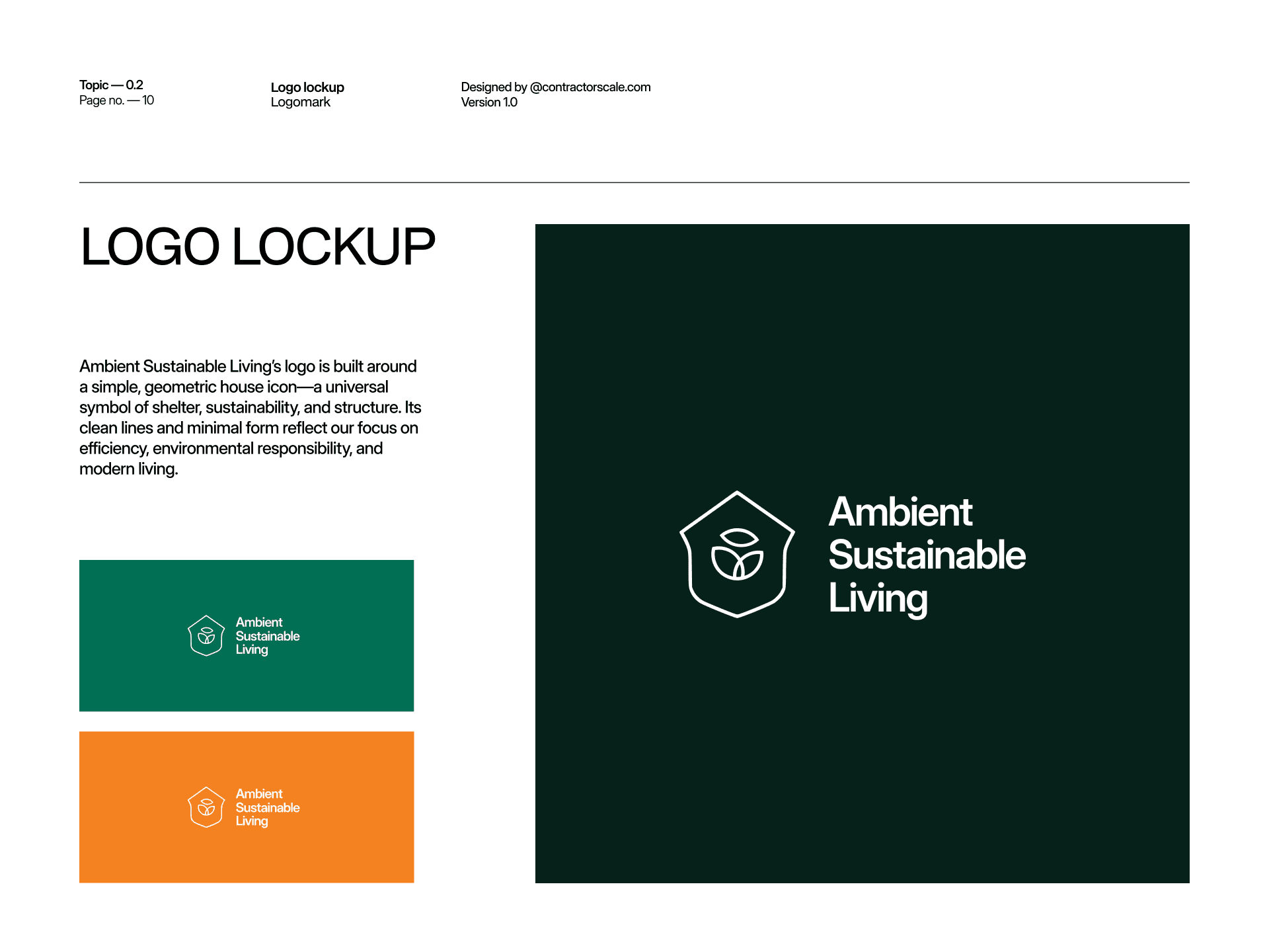 Original Ambient logo guidelines showing the house and leaf mark in green, white and orange