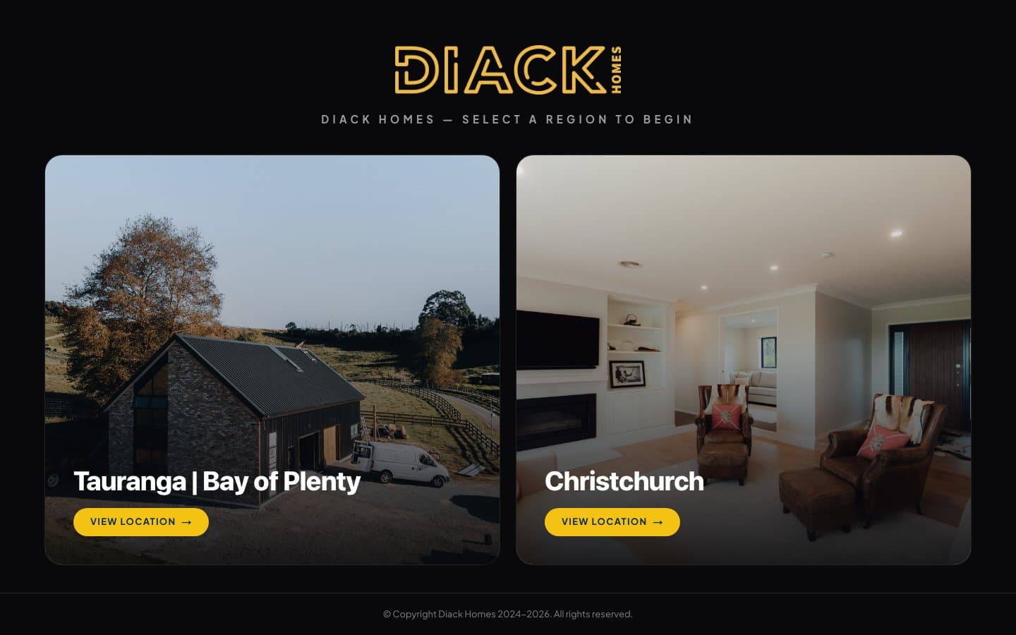 Live homepage, diackhomes.co.nz — captured 13 October 2026.