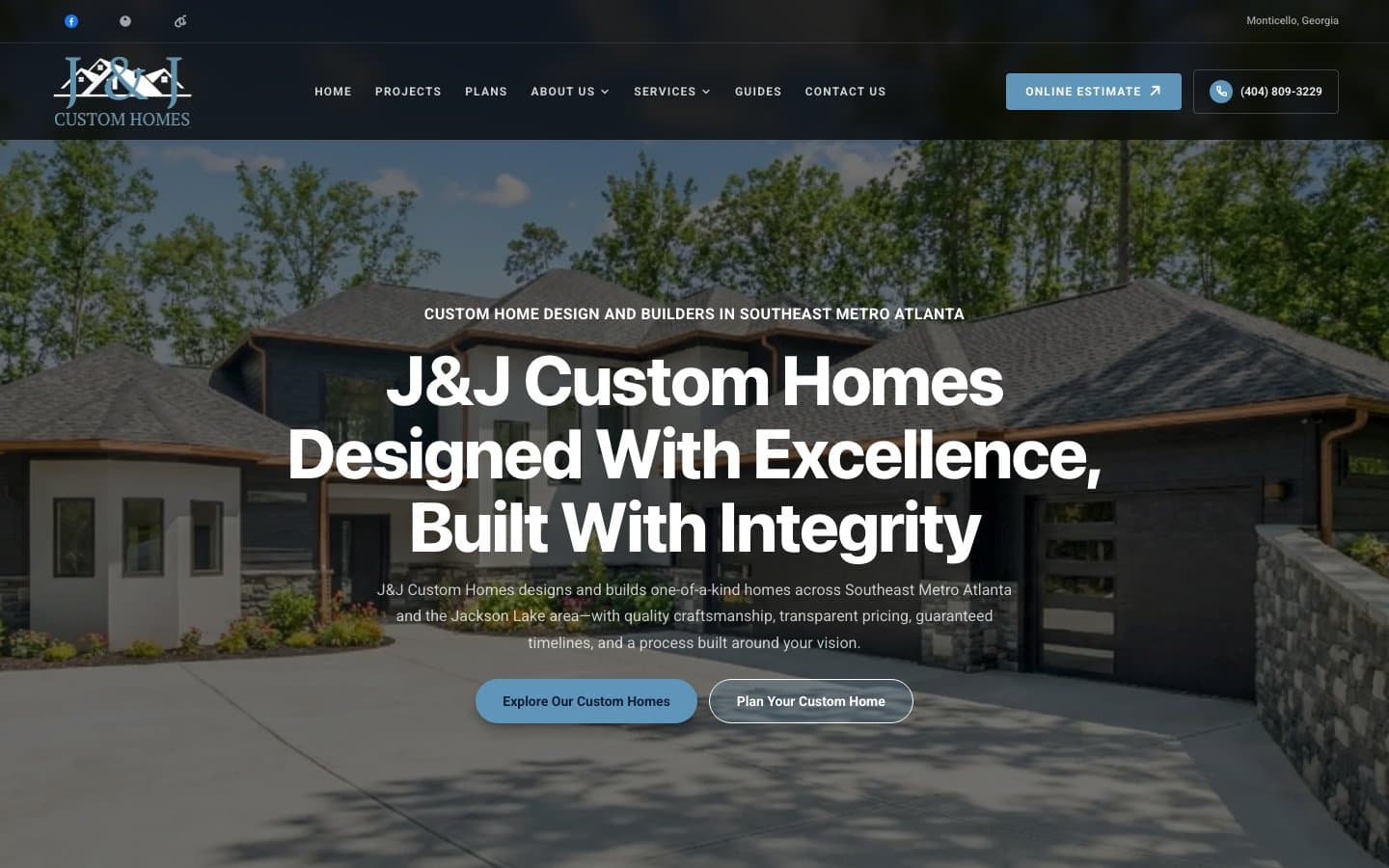 Live homepage, jnjcustomhomes.com — captured 13 October 2026.