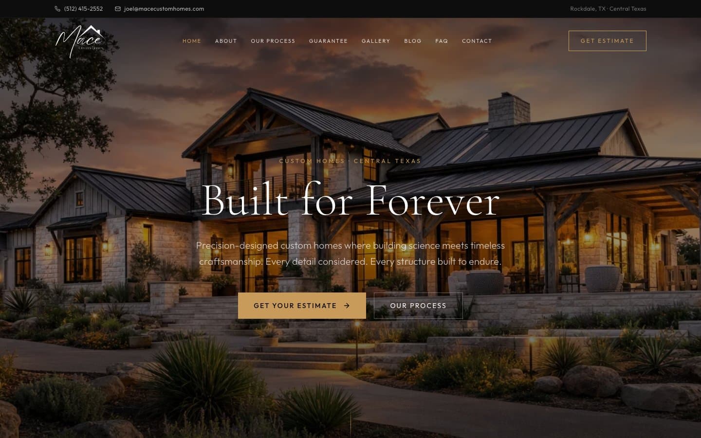 Live homepage, macecustomhomes.com — captured 13 October 2026.