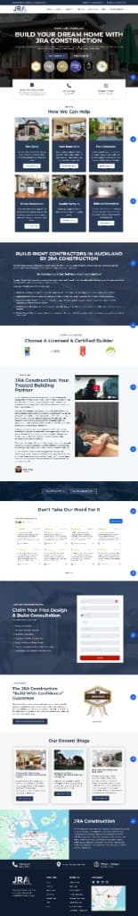 Example design-build website preview in the background.