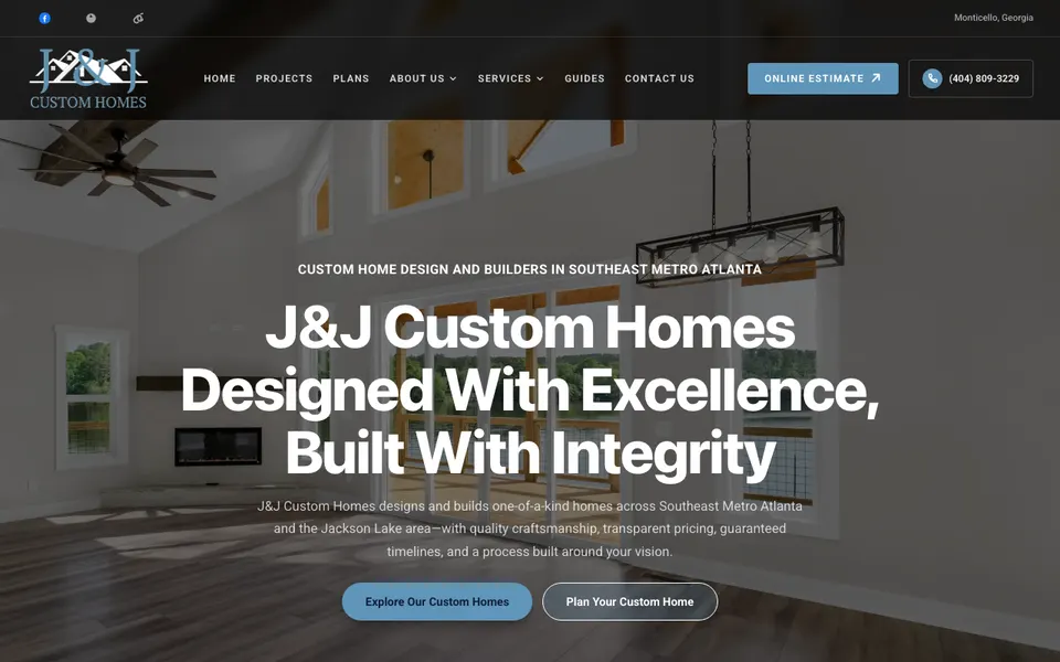 J & J Custom Homes website preview.