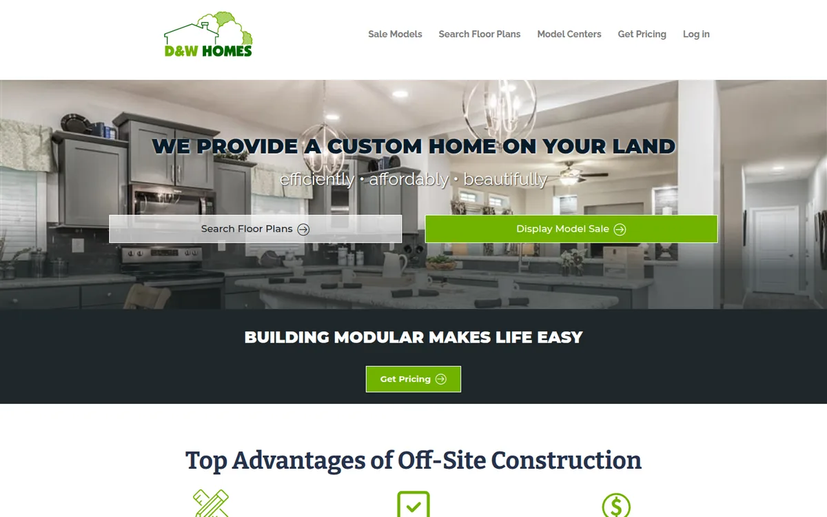 Homepage of D&W Homes, reviewed October 2026