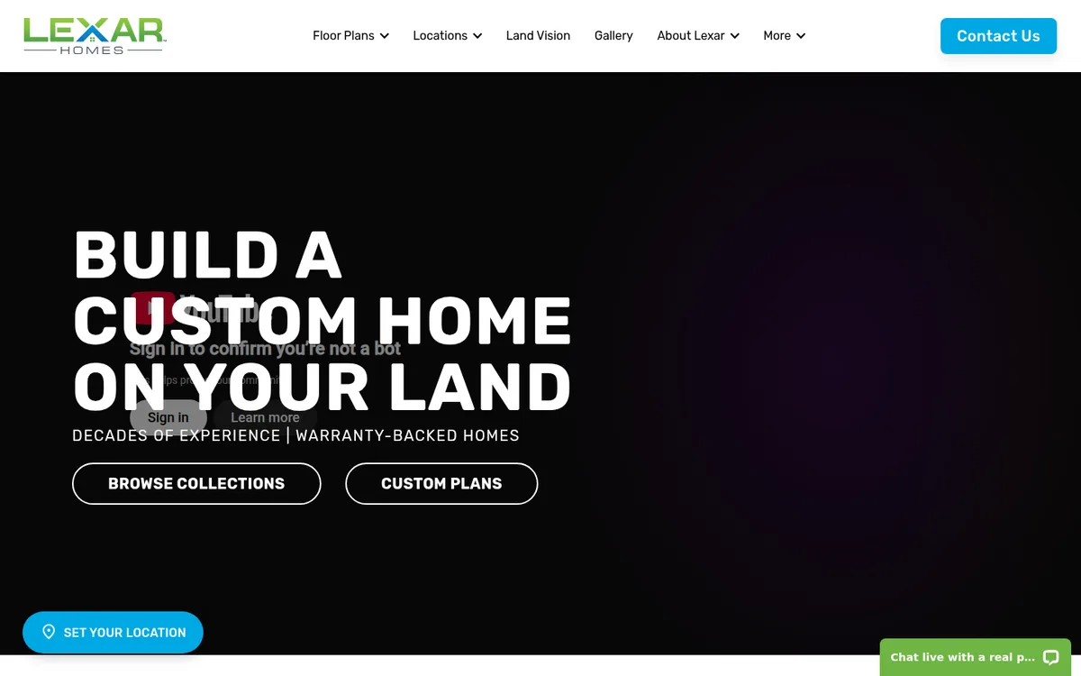 Homepage of Lexar Homes, reviewed October 2026