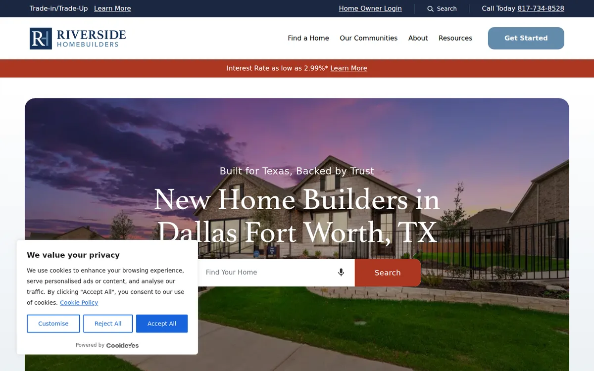 Homepage of Riverside Homebuilders, reviewed October 2026