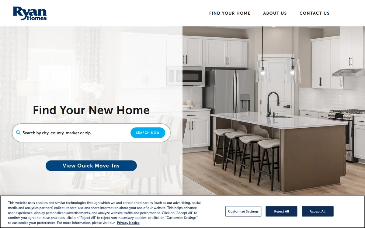 Homepage of Ryan Homes, reviewed October 2026