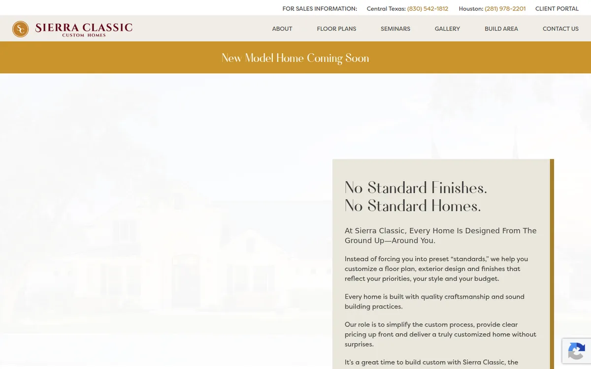 Homepage of Sierra Classic Custom Homes, reviewed October 2026