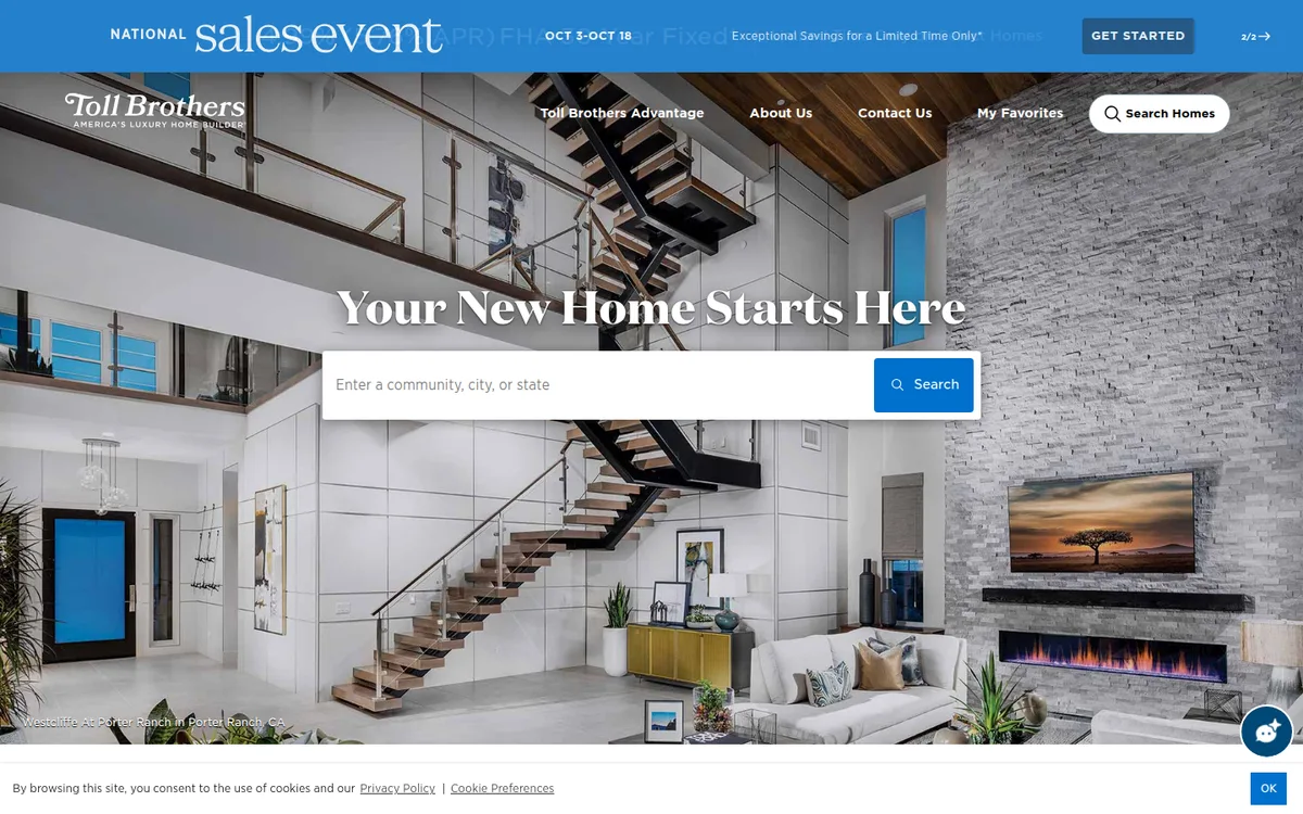 Homepage of Toll Brothers, reviewed October 2026